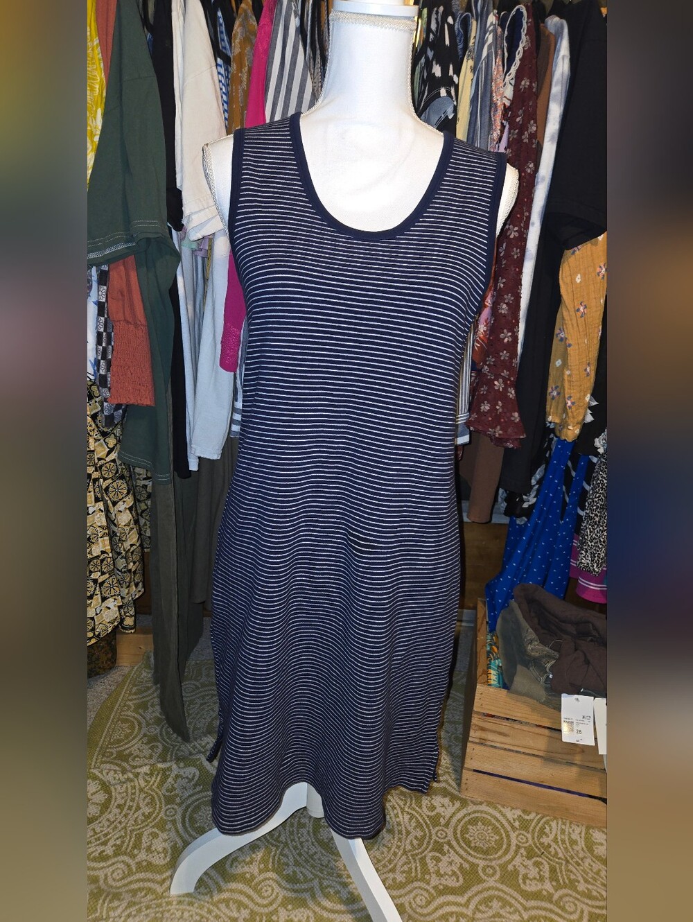 J. Crew Navy and White Striped Tank Dress